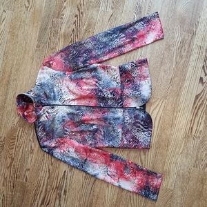 (S) Velevet Metallic Animal Print Zip Up Lightweight Sweater Canadian Made
